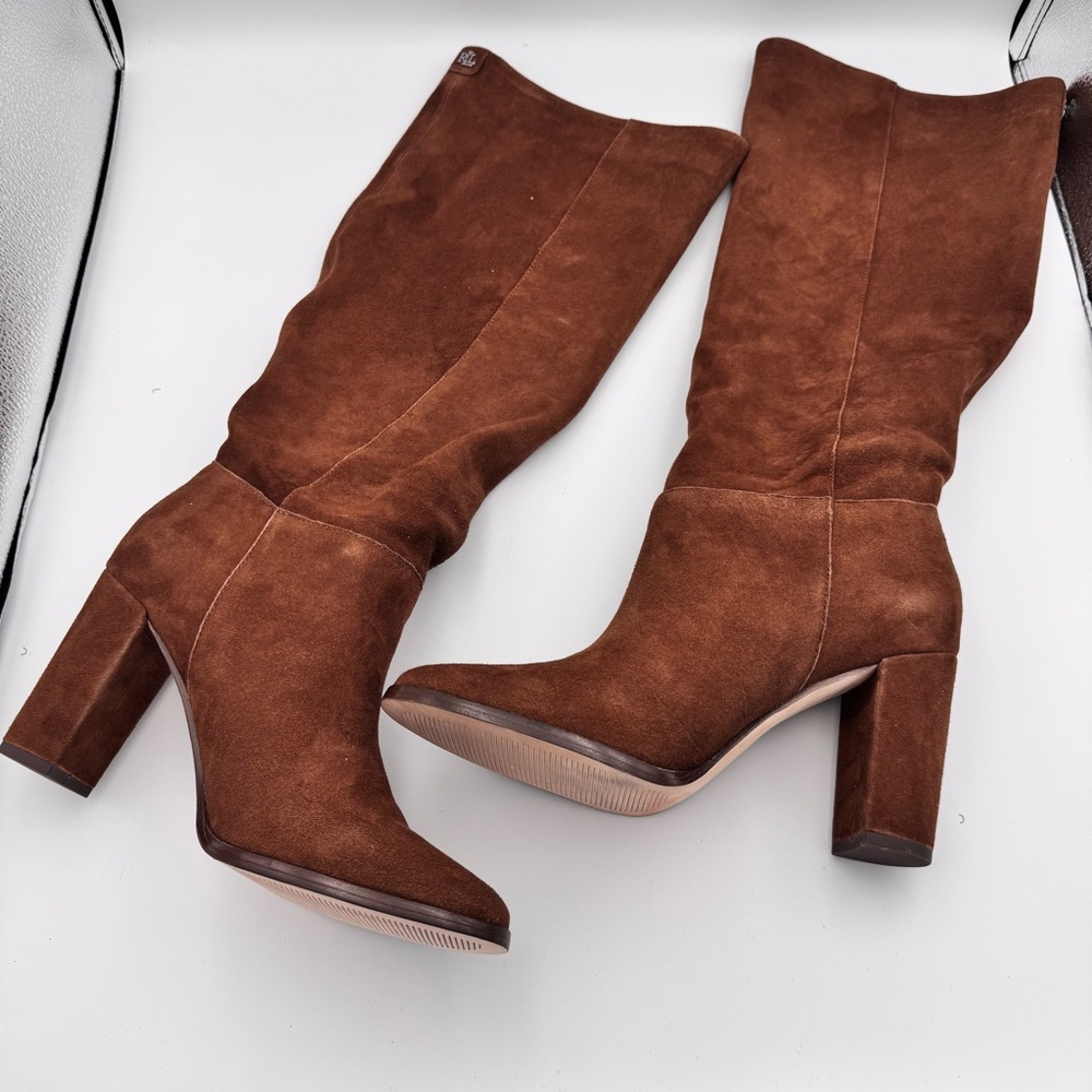 NIB Lauren Ralph Lauren Artizan Tall Brown Suede Boots | Size 8.5 B tobacco